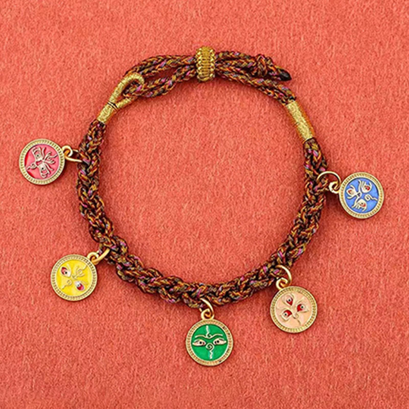 Bracelet spirituel en or 14 carats avec cinq dieux de la richesse