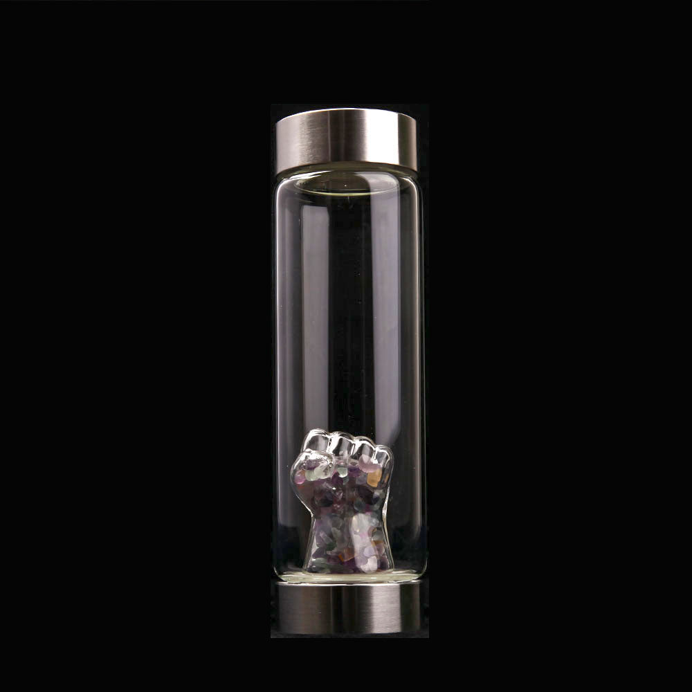 Fluorite Crystal Glass Water Bottle 23.5cm Healing Hydration