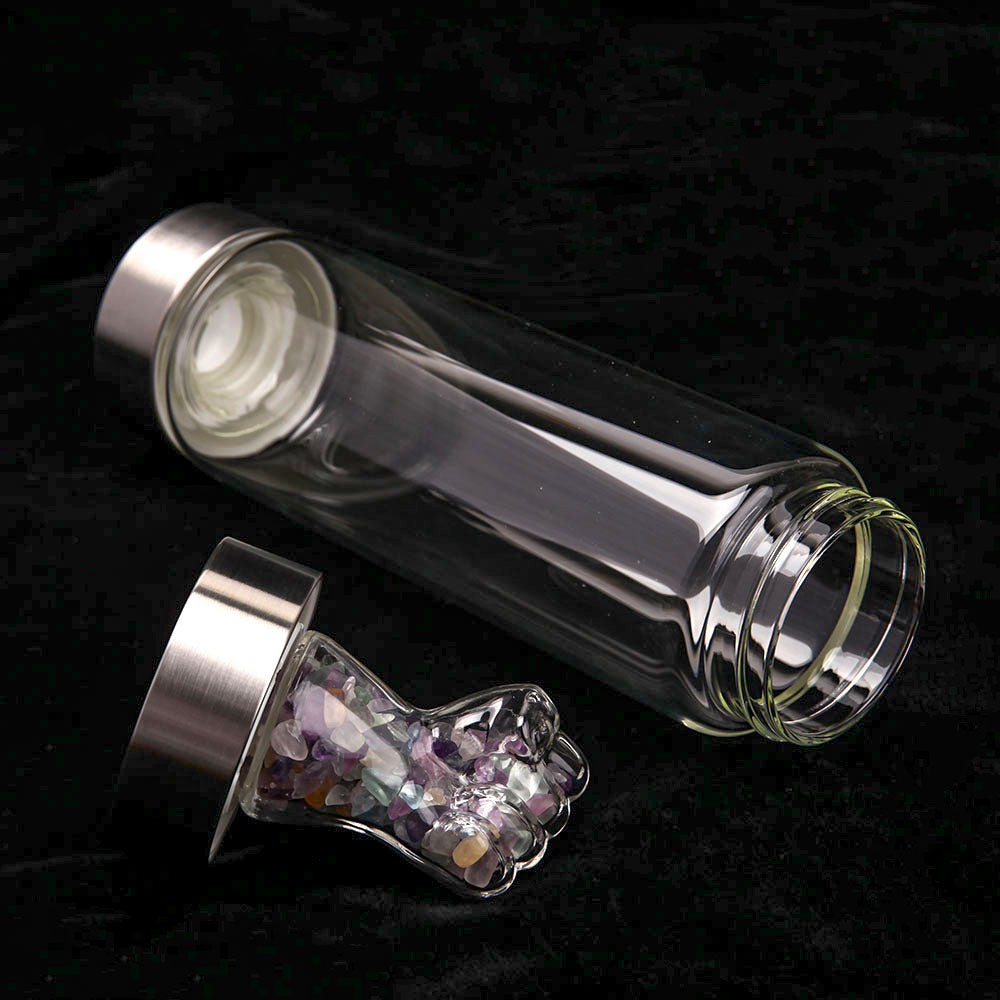 Fluorite Crystal Glass Water Bottle 23.5cm Healing Hydration