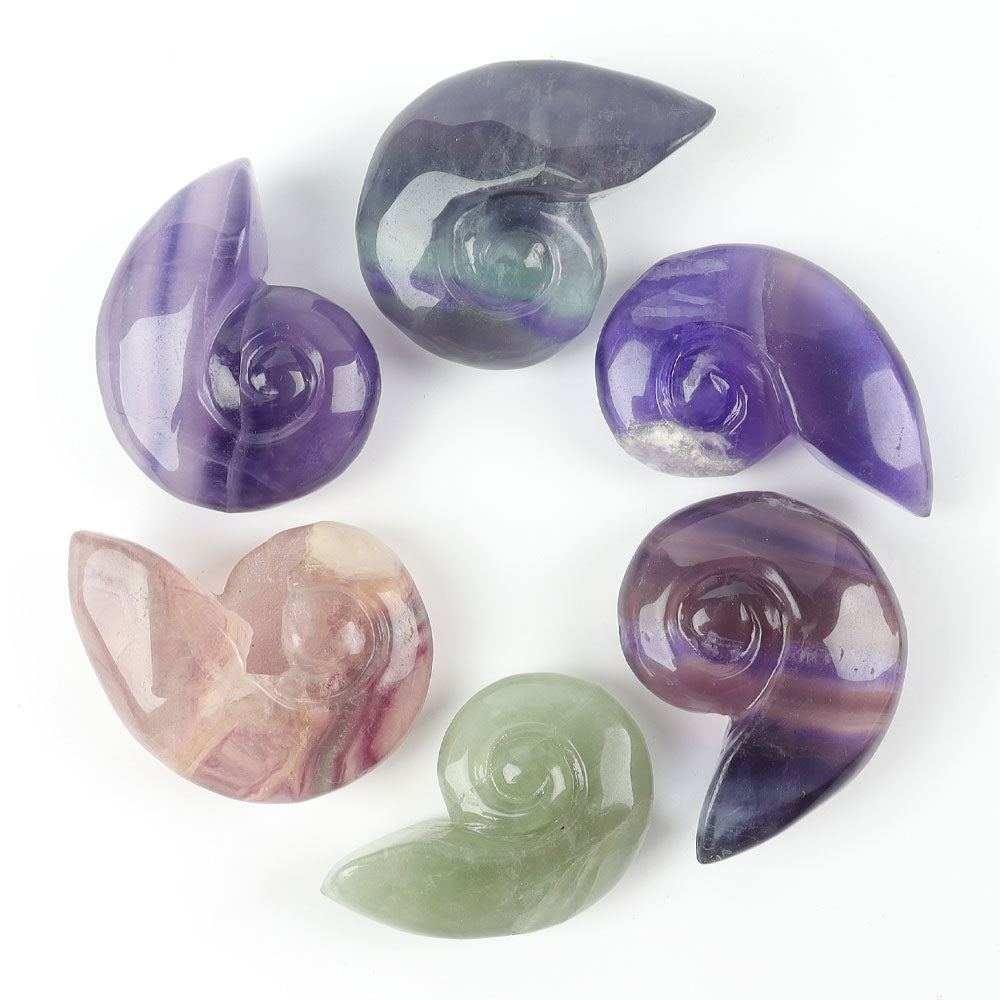 Fluorite Crystal Snail Shell Carving 1.92" Hand-Carved Figurine