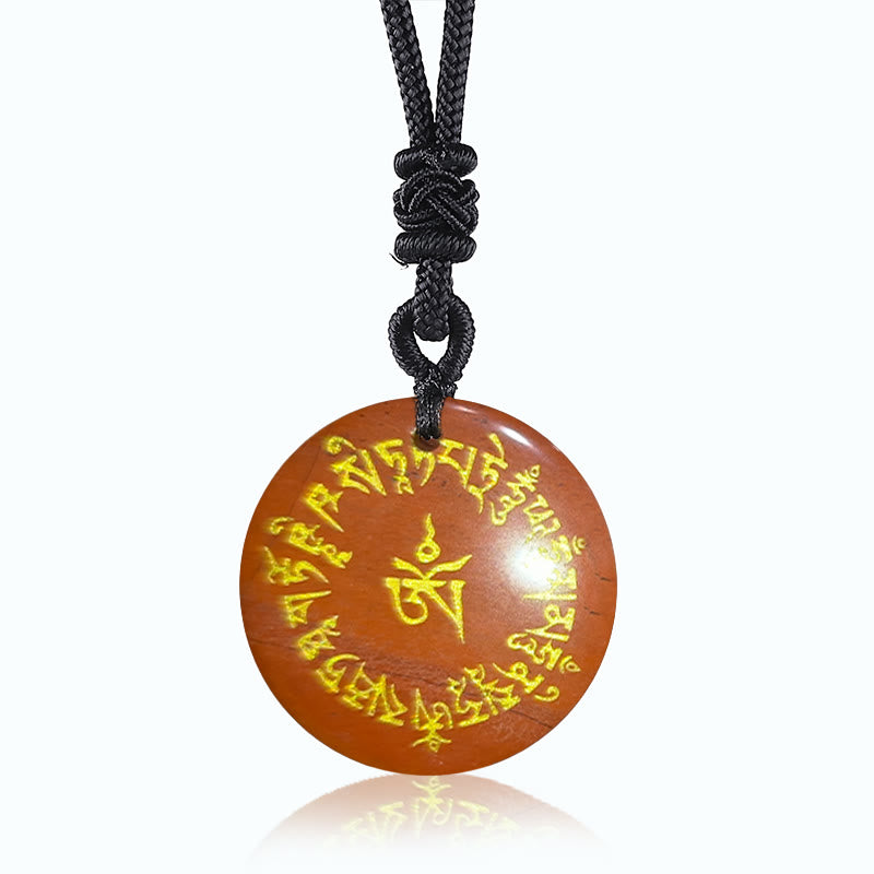Collier pendentif en cristal d'obsidienne avec mantra de fortune
