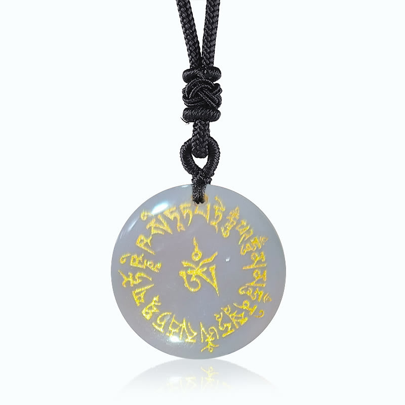 Collier pendentif en cristal d'obsidienne avec mantra de fortune