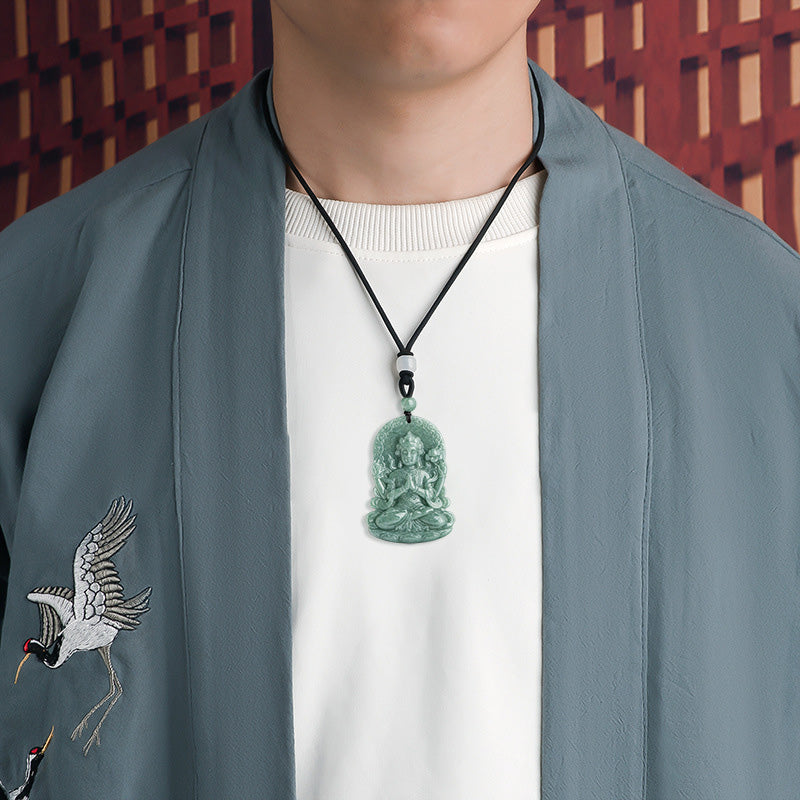 Collier amulette en jade à quatre bras d'Avalokitesvara pour les bénédictions