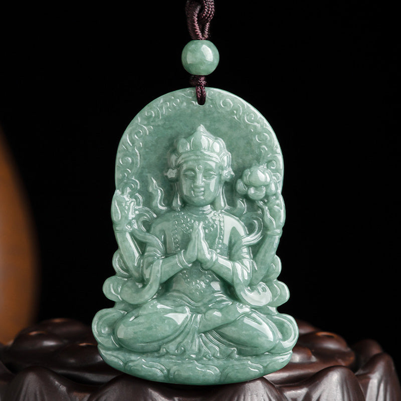Collier amulette en jade à quatre bras d'Avalokitesvara pour les bénédictions