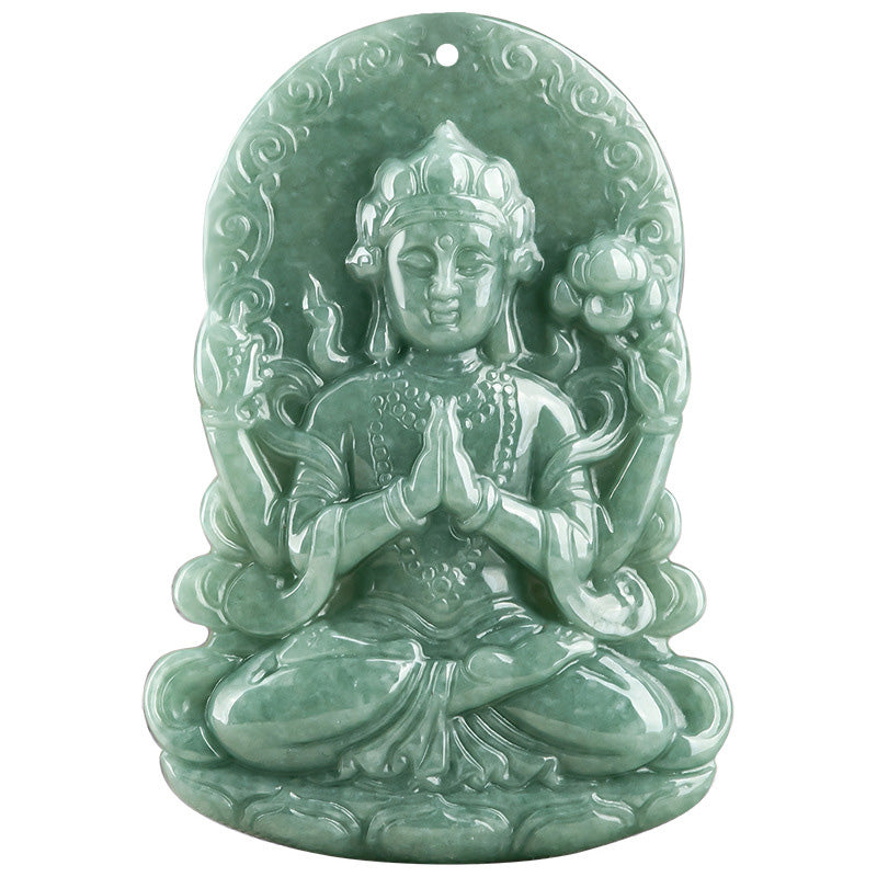 Collier amulette en jade à quatre bras d'Avalokitesvara pour les bénédictions