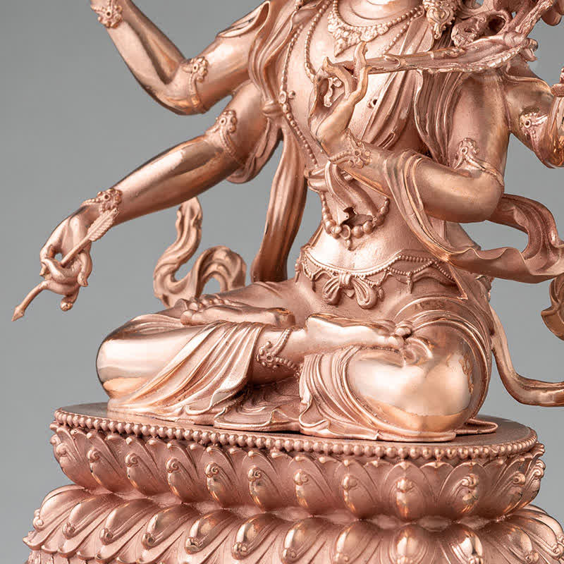 Statue de Bouddha Manjushri à quatre bras en cuivre 10 cm Méditation