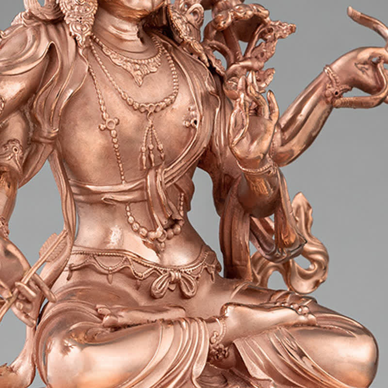 Statue de Bouddha Manjushri à quatre bras en cuivre 10 cm Méditation