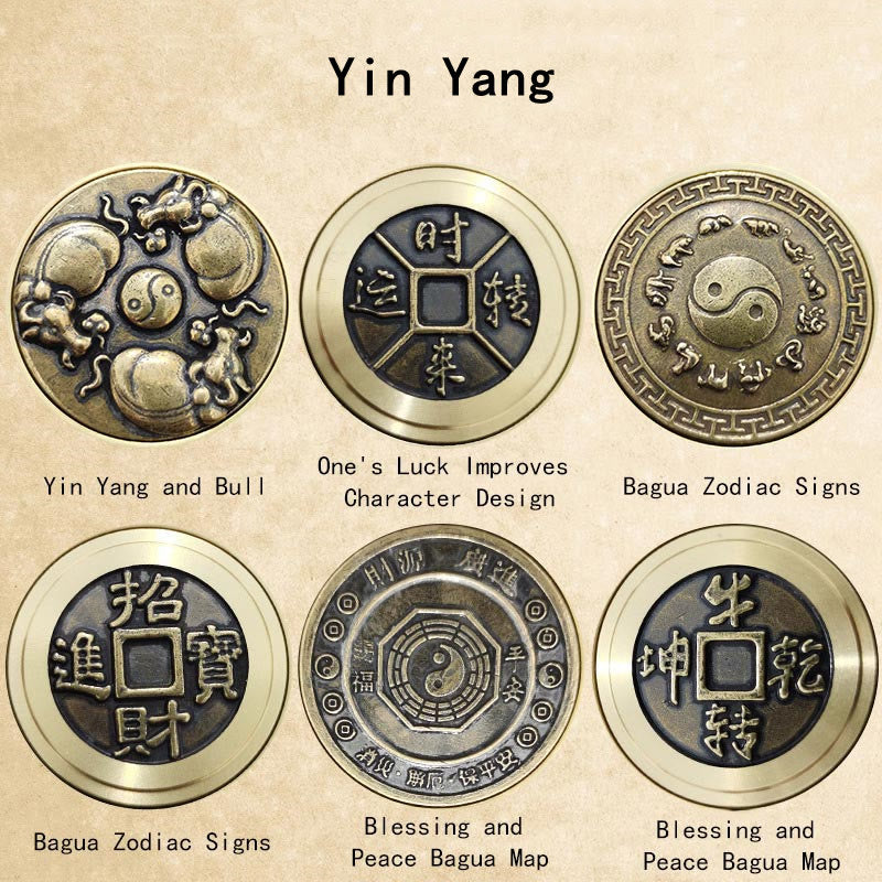 Décoration Feng Shui Yin Yang en laiton représentant les quatre bêtes