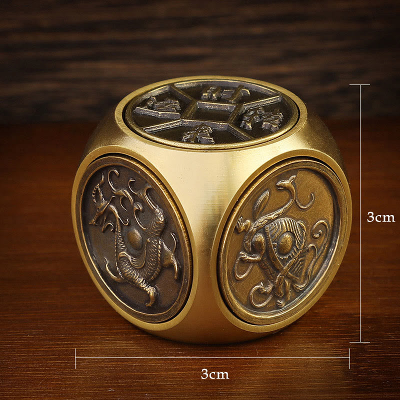 Décoration Feng Shui Yin Yang en laiton représentant les quatre bêtes