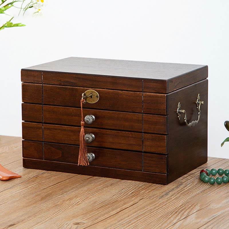Coffret à bijoux en bois massif à quatre niveaux avec velours | Zen Decor