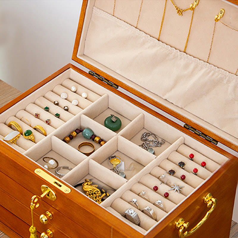 Coffret à bijoux en bois massif à quatre niveaux avec velours | Zen Decor