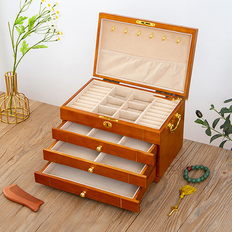 Coffret à bijoux en bois massif à quatre niveaux avec velours | Zen Decor