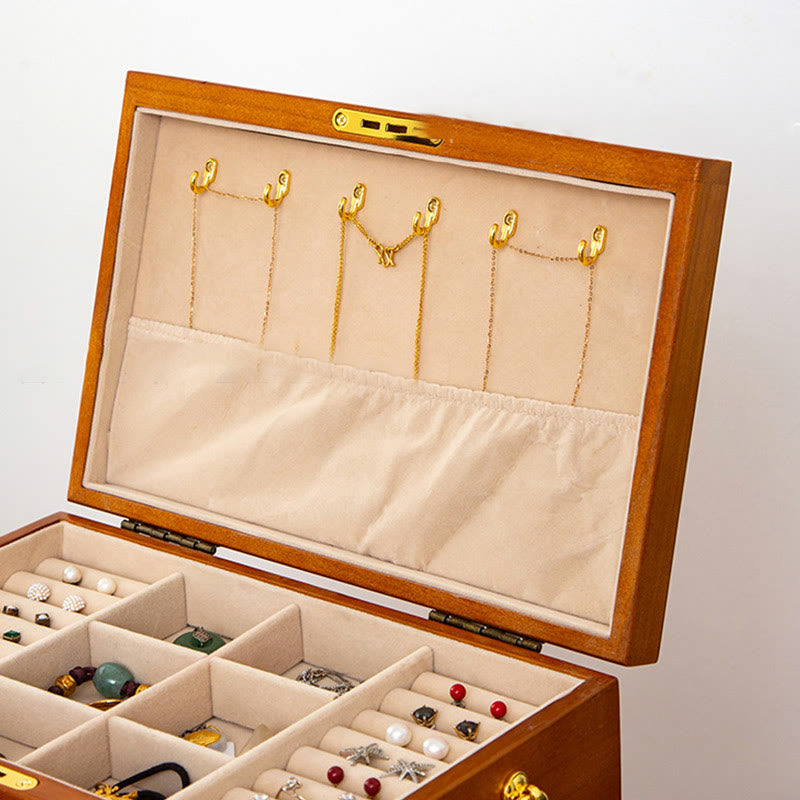 Coffret à bijoux en bois massif à quatre niveaux avec velours | Zen Decor