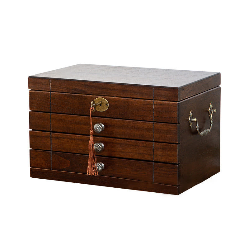 Coffret à bijoux en bois massif à quatre niveaux avec velours | Zen Decor