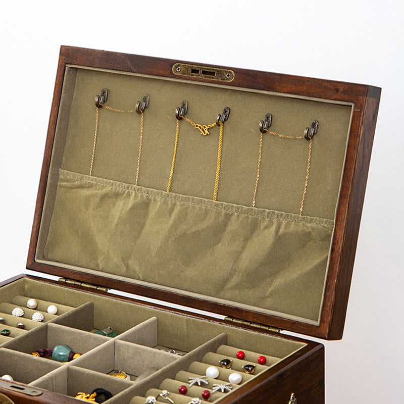 Coffret à bijoux en bois massif à quatre niveaux avec velours | Zen Decor
