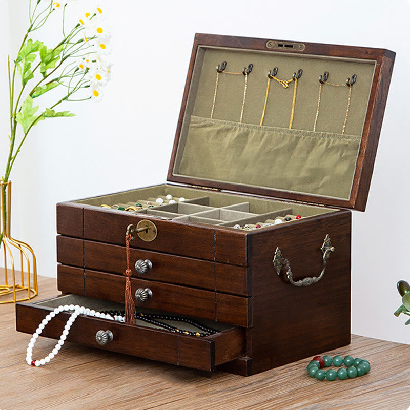 Coffret à bijoux en bois massif à quatre niveaux avec velours | Zen Decor