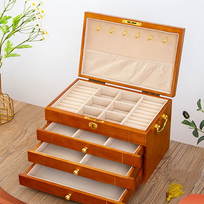 Coffret à bijoux en bois massif à quatre niveaux avec velours | Zen Decor