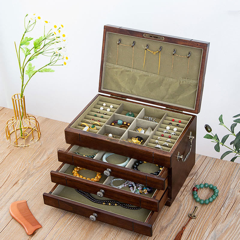 Coffret à bijoux en bois massif à quatre niveaux avec velours | Zen Decor
