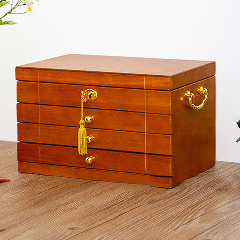 Coffret à bijoux en bois massif à quatre niveaux avec velours | Zen Decor