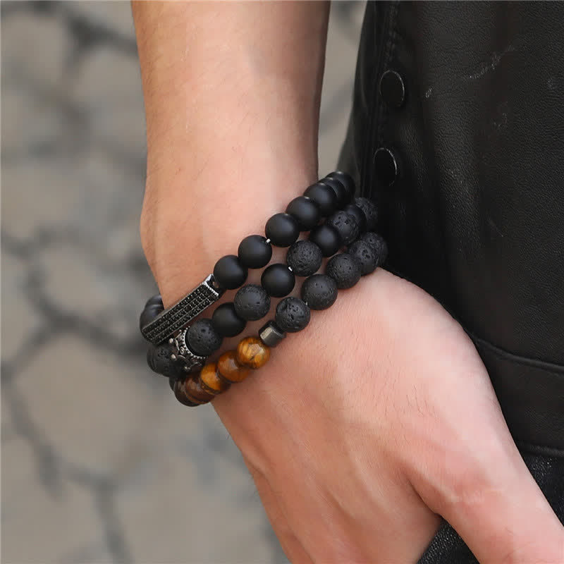 Bracelet d'équilibre en pierre de lave givrée et œil de tigre