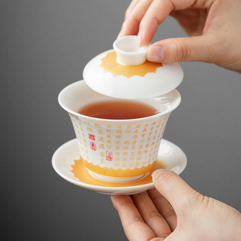 Service à thé de méditation Gaiwan en céramique à motif Fu 150 ml