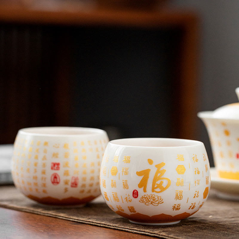 Service à thé de méditation Gaiwan en céramique à motif Fu 150 ml