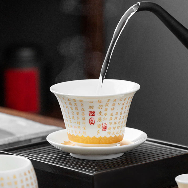 Service à thé de méditation Gaiwan en céramique à motif Fu 150 ml