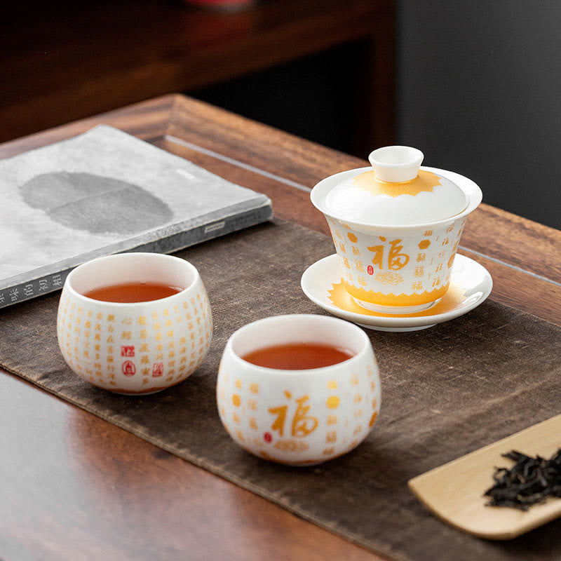 Service à thé de méditation Gaiwan en céramique à motif Fu 150 ml