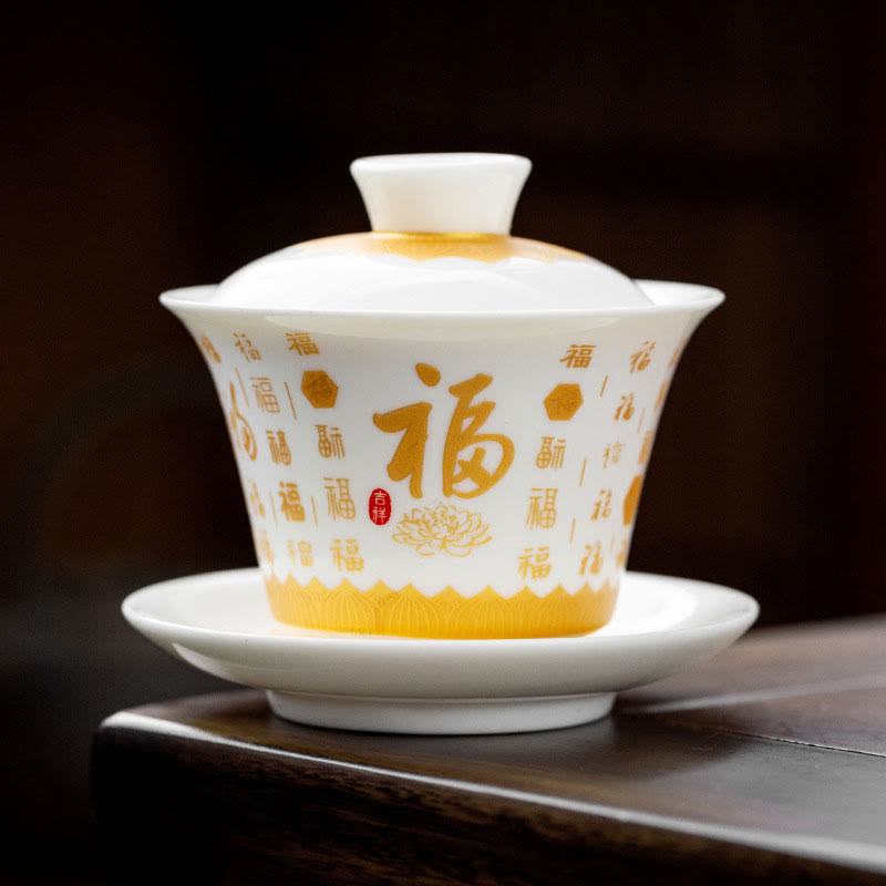 Service à thé de méditation Gaiwan en céramique à motif Fu 150 ml