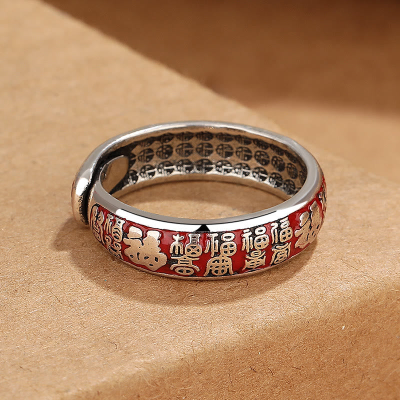 Bague en cuivre à caractère Fu 10 mm réglable pour la fortune et la chance
