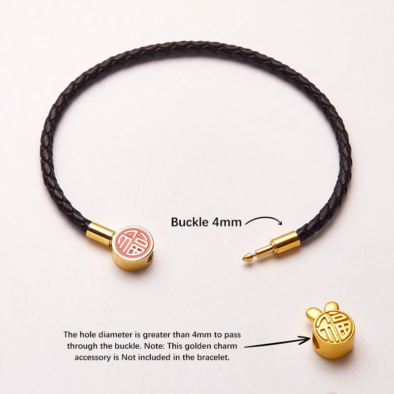 Bracelet en cuir à boucle avec personnage Fu pour la bonne fortune et la bénédiction