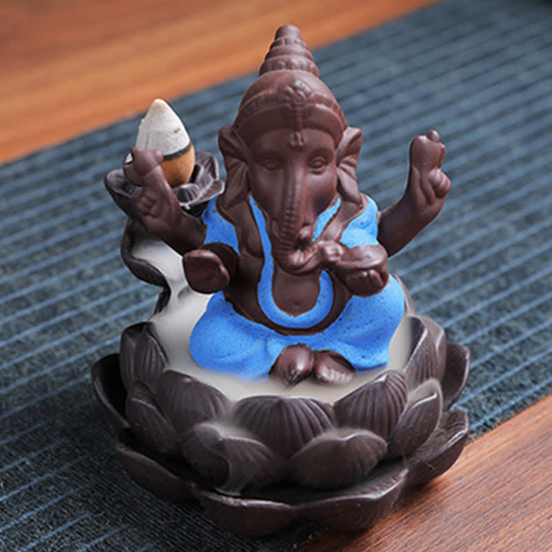 Brûleur d'encens à reflux en argile violette Ganesh Elephant