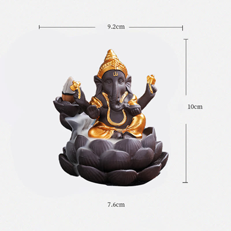 Brûleur d'encens à reflux en argile violette Ganesh Elephant