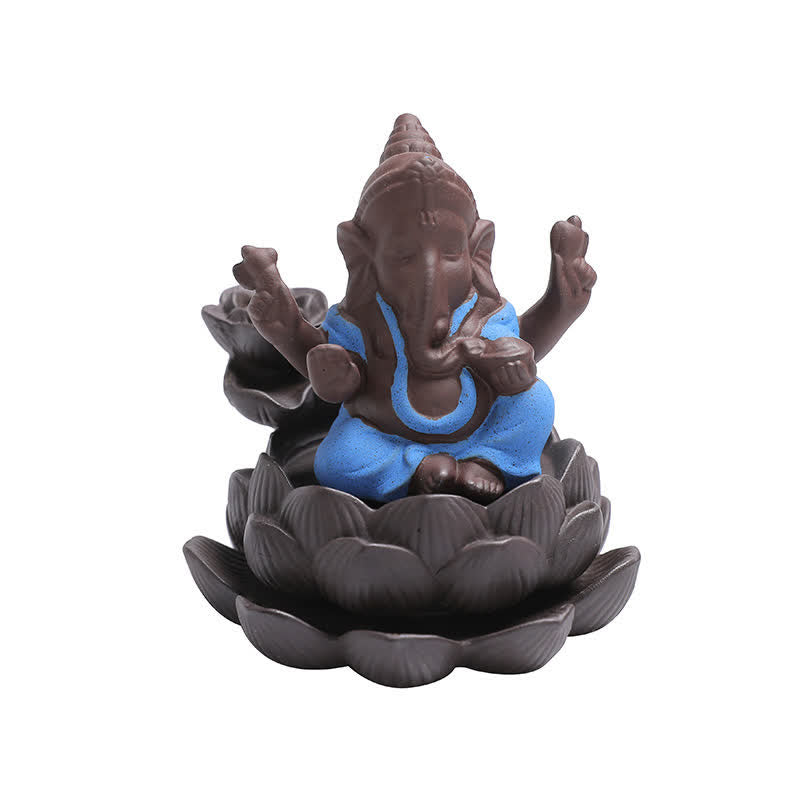 Brûleur d'encens à reflux en argile violette Ganesh Elephant