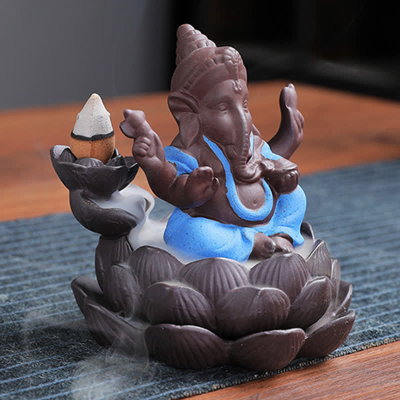 Brûleur d'encens à reflux en argile violette Ganesh Elephant
