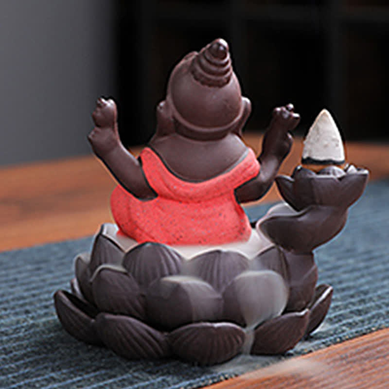Brûleur d'encens à reflux en argile violette Ganesh Elephant