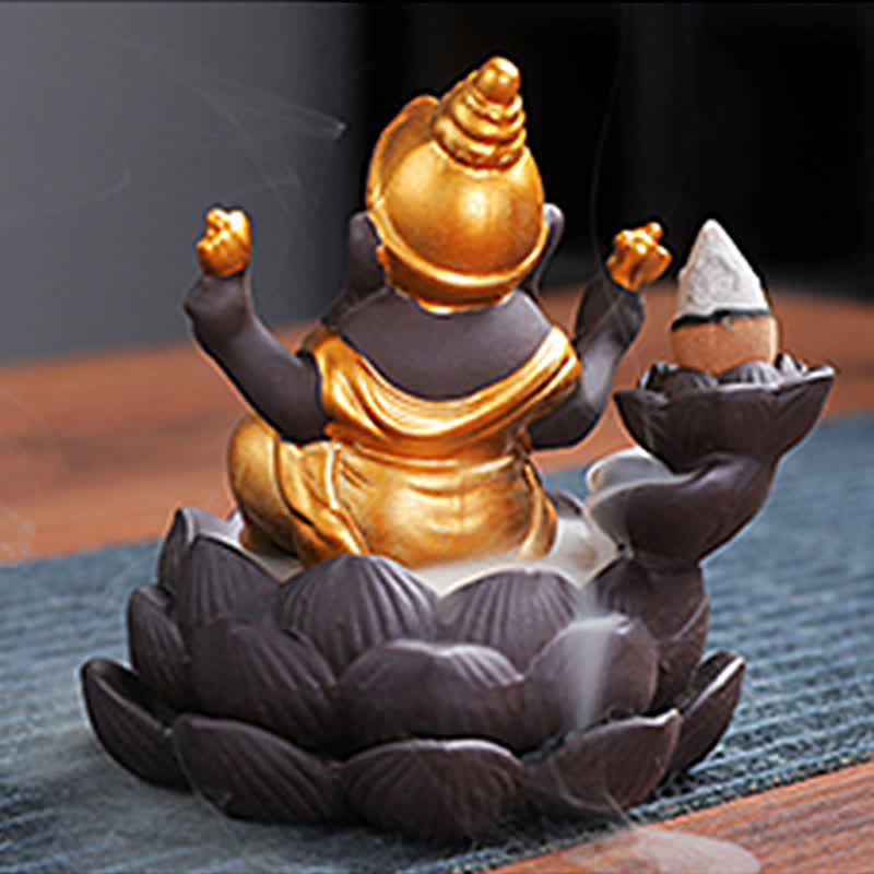 Brûleur d'encens à reflux en argile violette Ganesh Elephant