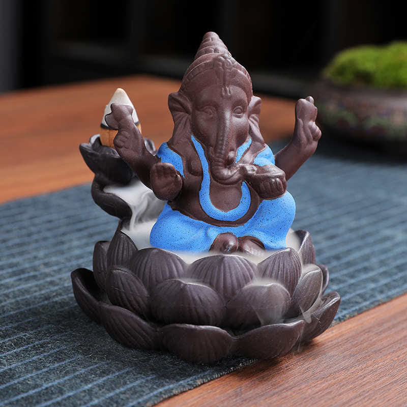Brûleur d'encens à reflux en argile violette Ganesh Elephant