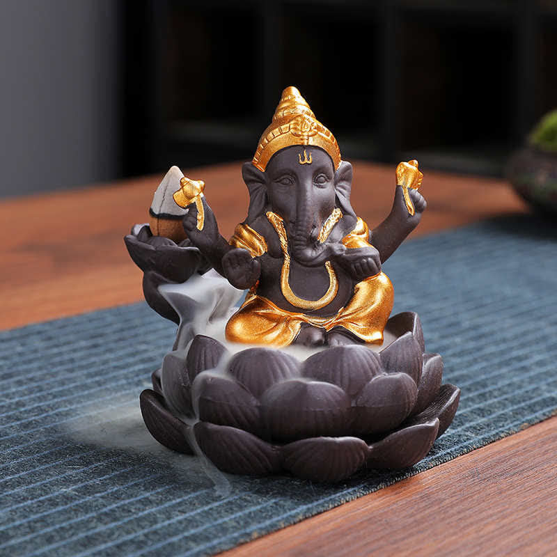 Brûleur d'encens à reflux en argile violette Ganesh Elephant