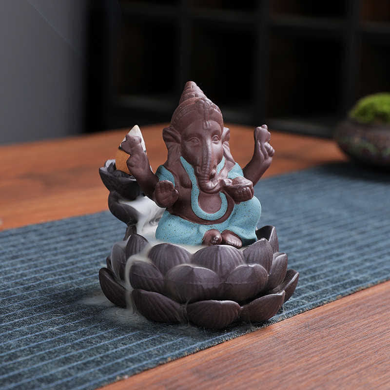 Brûleur d'encens à reflux en argile violette Ganesh Elephant