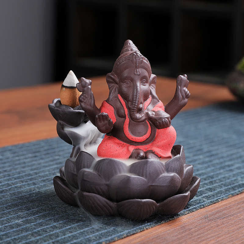 Brûleur d'encens à reflux en argile violette Ganesh Elephant