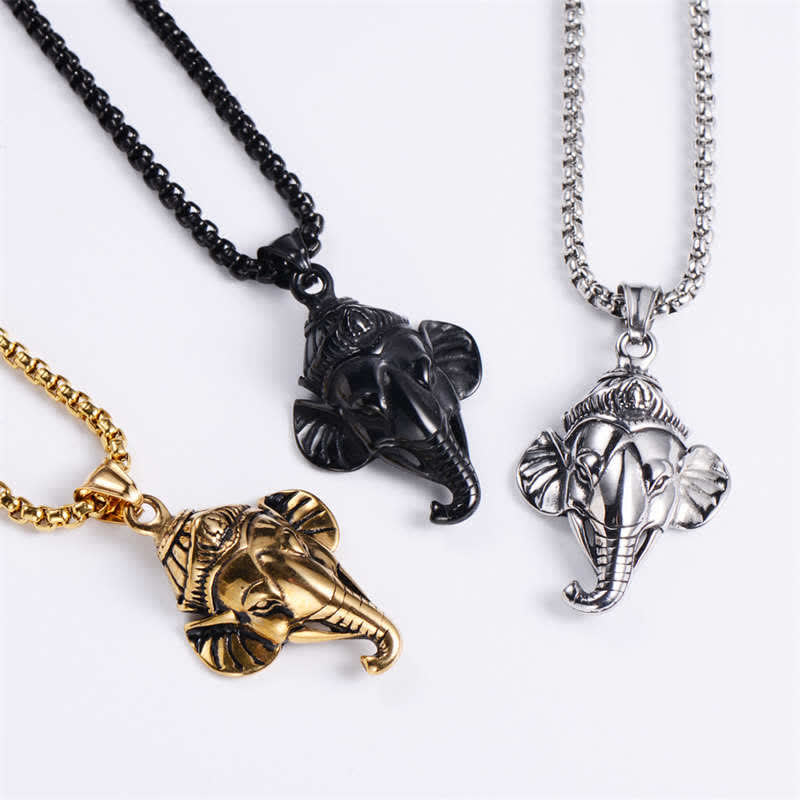 Collier Ganesh Pendentif en acier titane Protection Unisexe