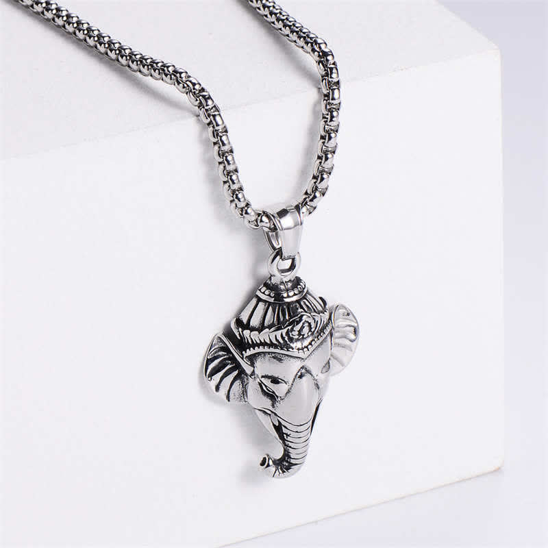 Collier Ganesh Pendentif en acier titane Protection Unisexe