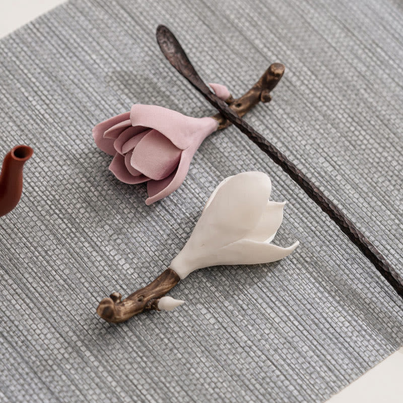 Brûle-encens en céramique Fleur de gardénia 8,5 cm pour la méditation