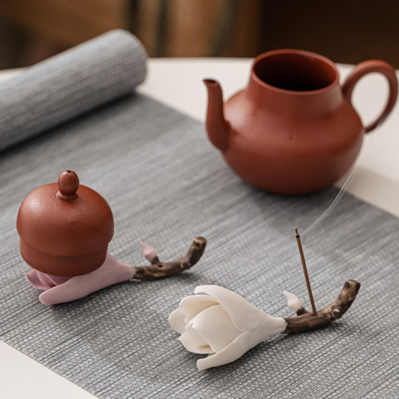 Brûle-encens en céramique Fleur de gardénia 8,5 cm pour la méditation