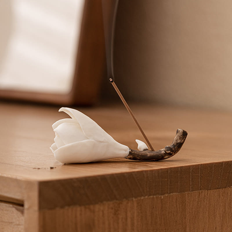 Brûle-encens en céramique Fleur de gardénia 8,5 cm pour la méditation