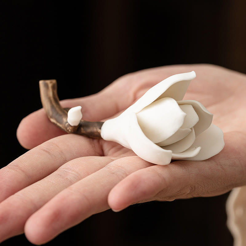 Brûle-encens en céramique Fleur de gardénia 8,5 cm pour la méditation