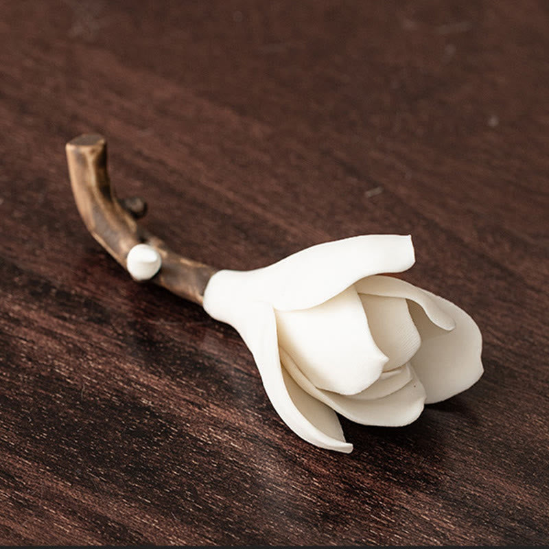 Brûle-encens en céramique Fleur de gardénia 8,5 cm pour la méditation