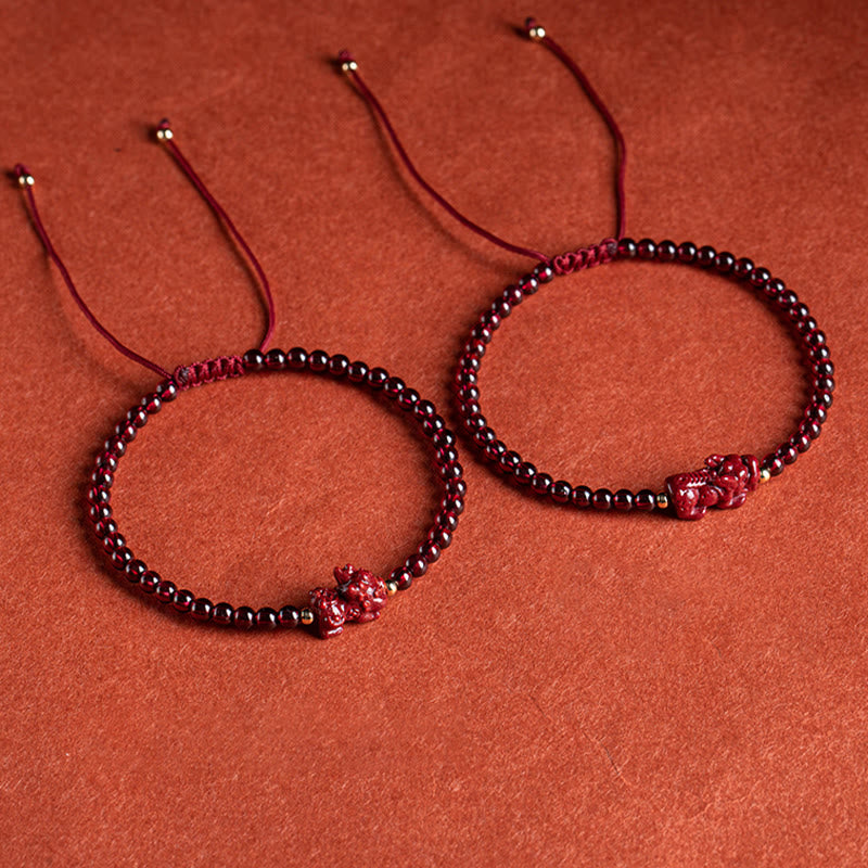Bracelet Pixiu en grenat et cinabre pour le calme et les bénédictions