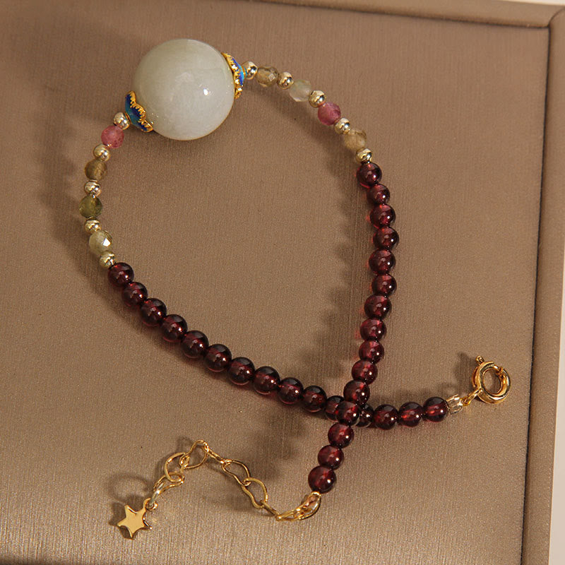 Bracelet de protection avec boucle de paix en jade grenat
